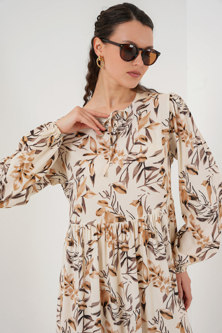 BGD Women Patterned Long Dress - Beige - Leander
