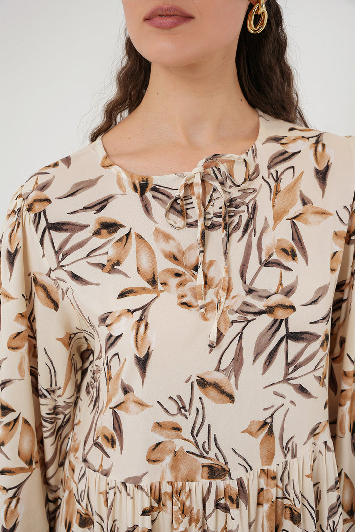 BGD Women Patterned Long Dress - Beige - Leander