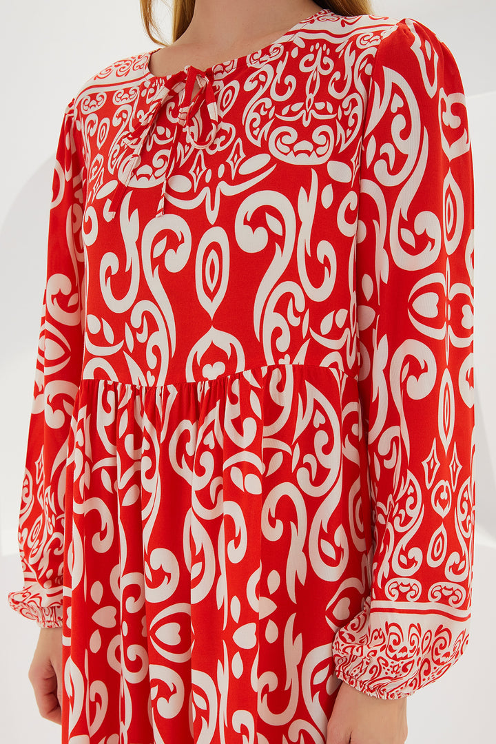 BGD Women Woman Red Patterned Long Viscose Dress 1947 - Avondale