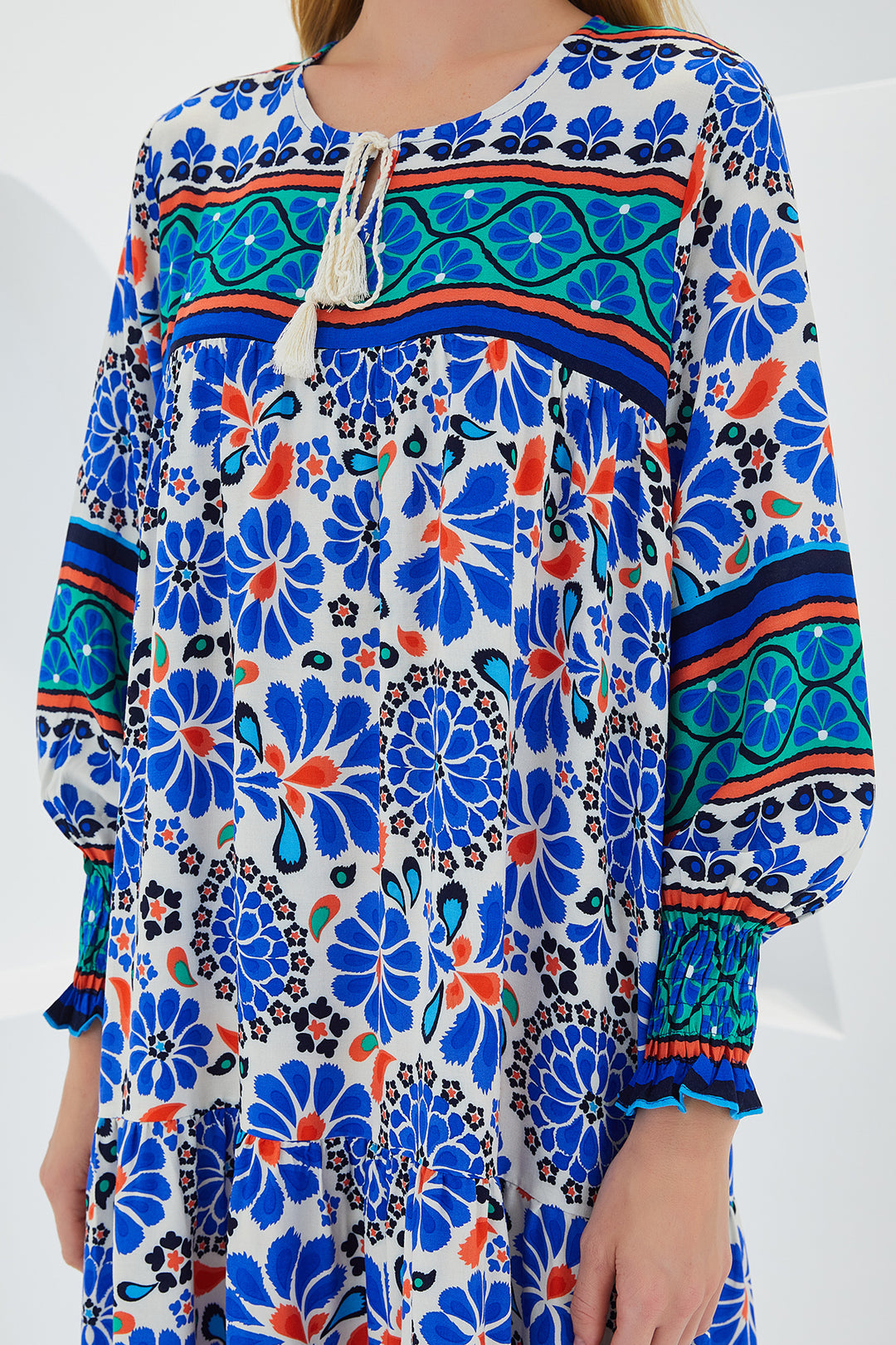 BGD Women Woman Saks Blue Patterned Long Viscose Dress 1947 - Avondale