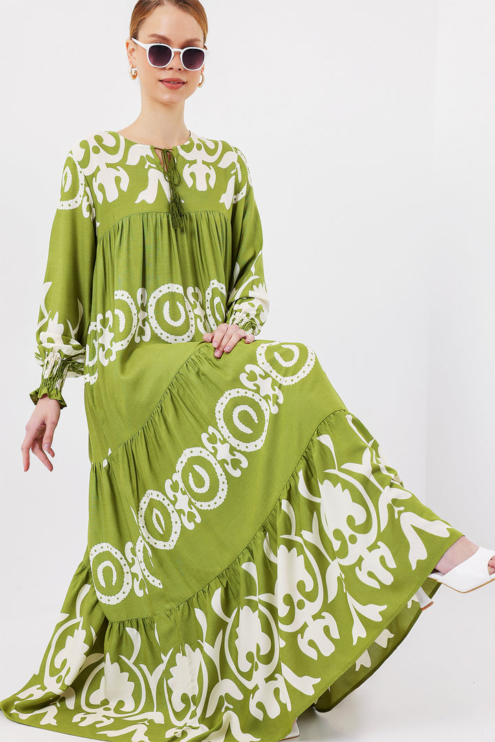 BGD Women Patterned Long Dress - Green H. - Mitcham