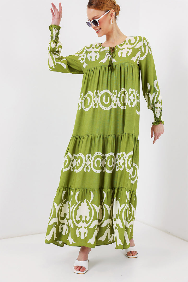 BGD Women Patterned Long Dress - Green H. - Mitcham