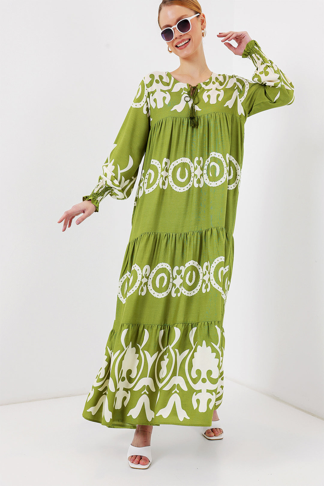 BGD Women Patterned Long Dress - Green H. - Mitcham