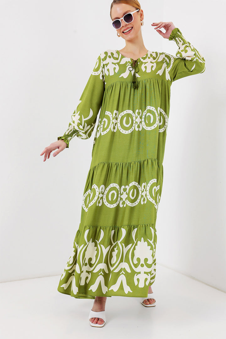 BGD Women Patterned Long Dress - Green H. - Mitcham