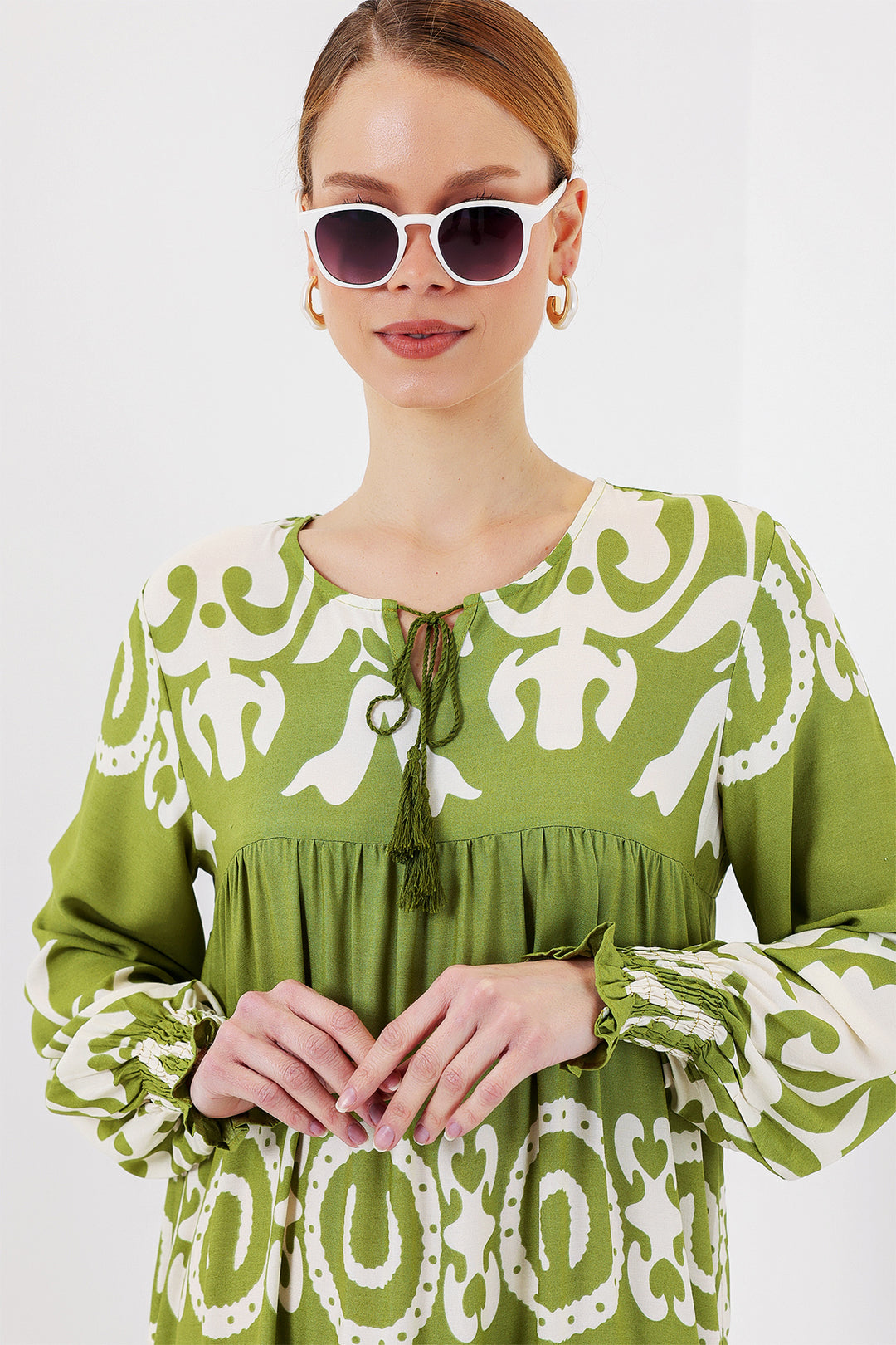 BGD Women Patterned Long Dress - Green H. - Mitcham