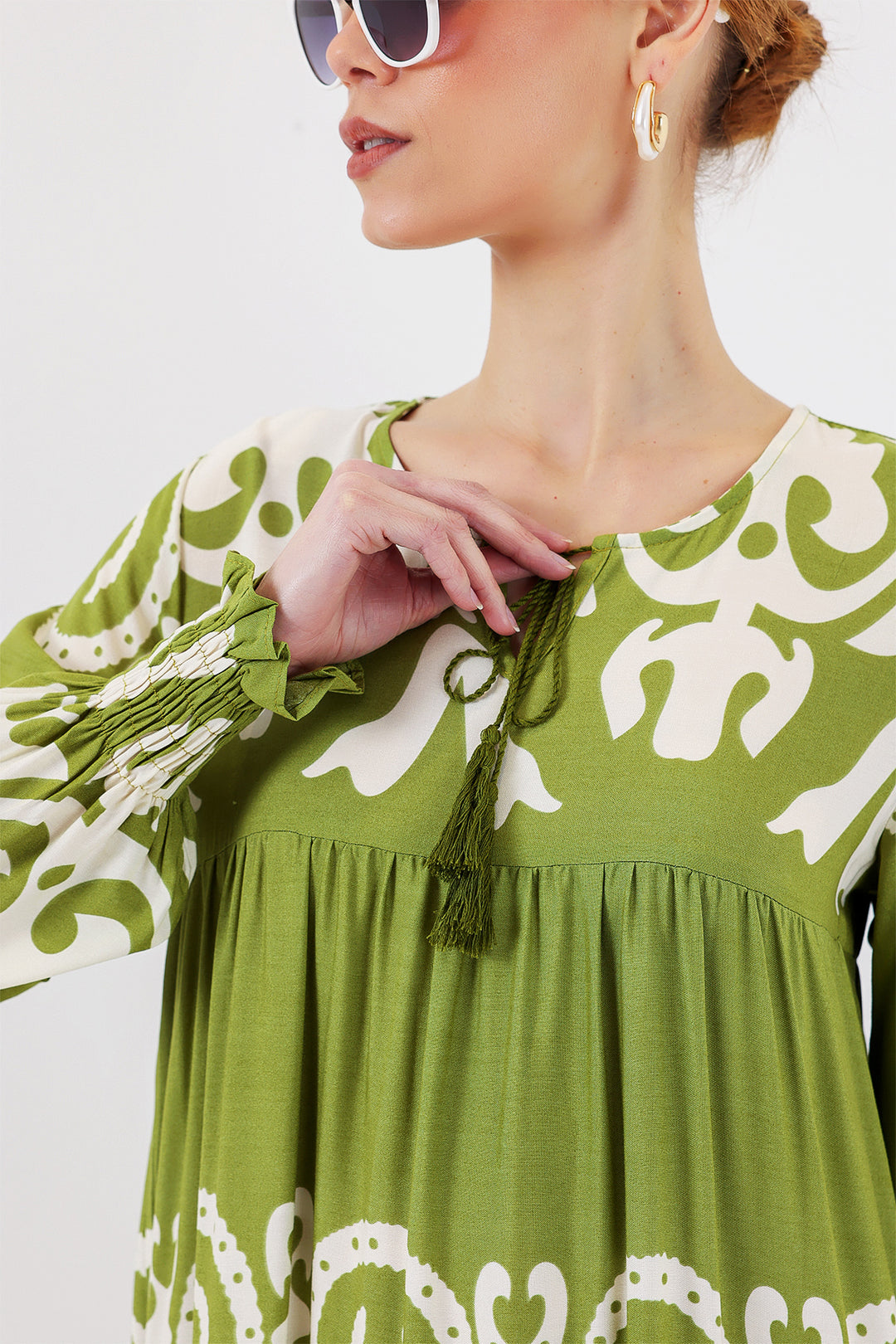 BGD Women Patterned Long Dress - Green H. - Mitcham