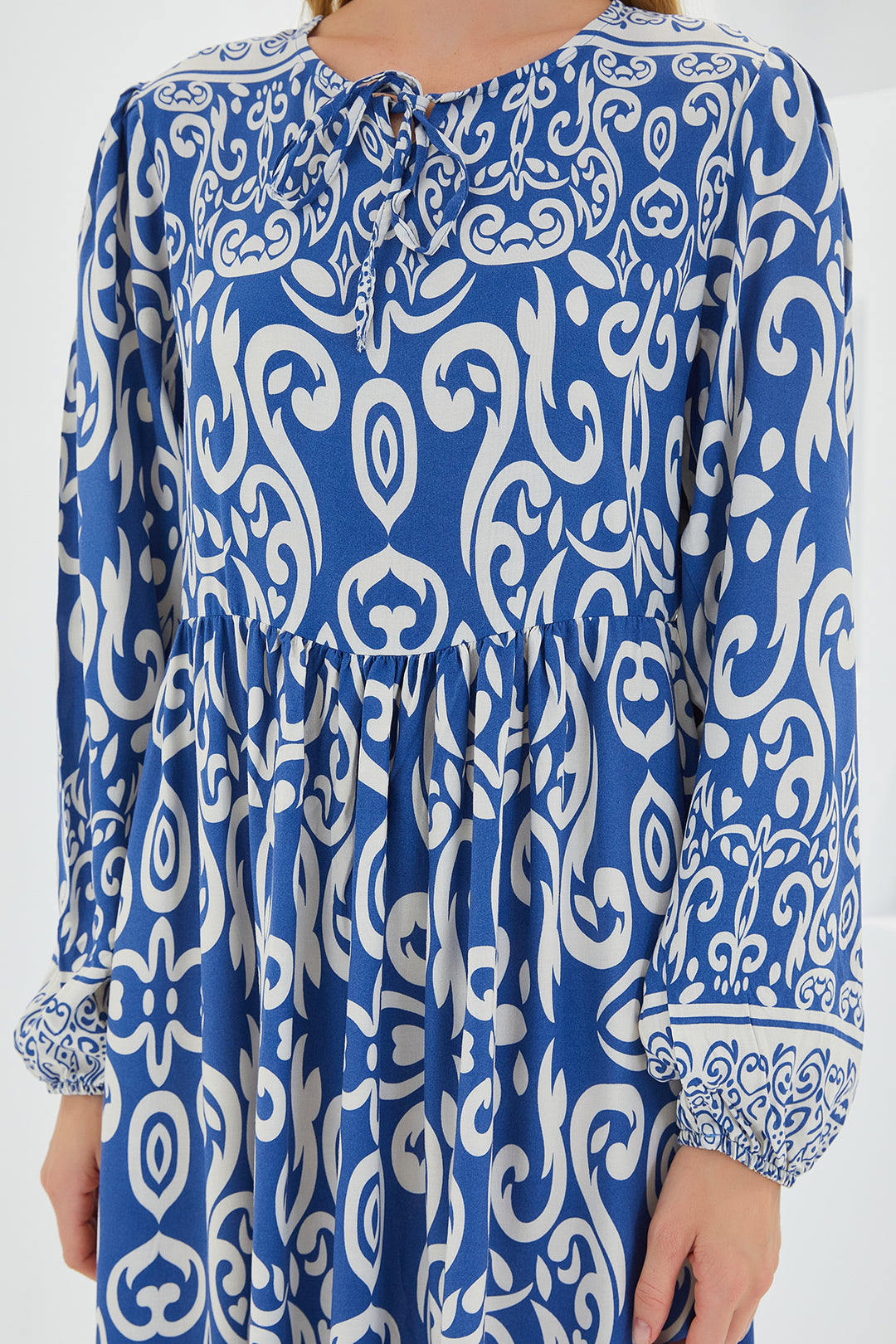 BGD Women Woman Indigo Ecru Patterned Long Viscose Dress 1947 - Avondale