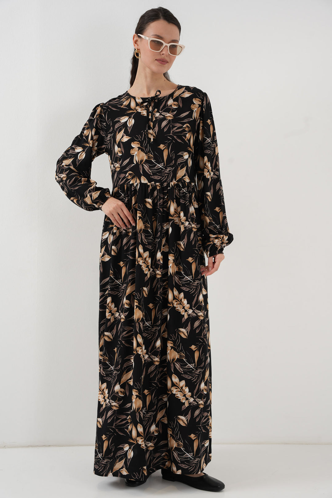 BGD Women Patterned Long Dress - L. Black - Buxtehude