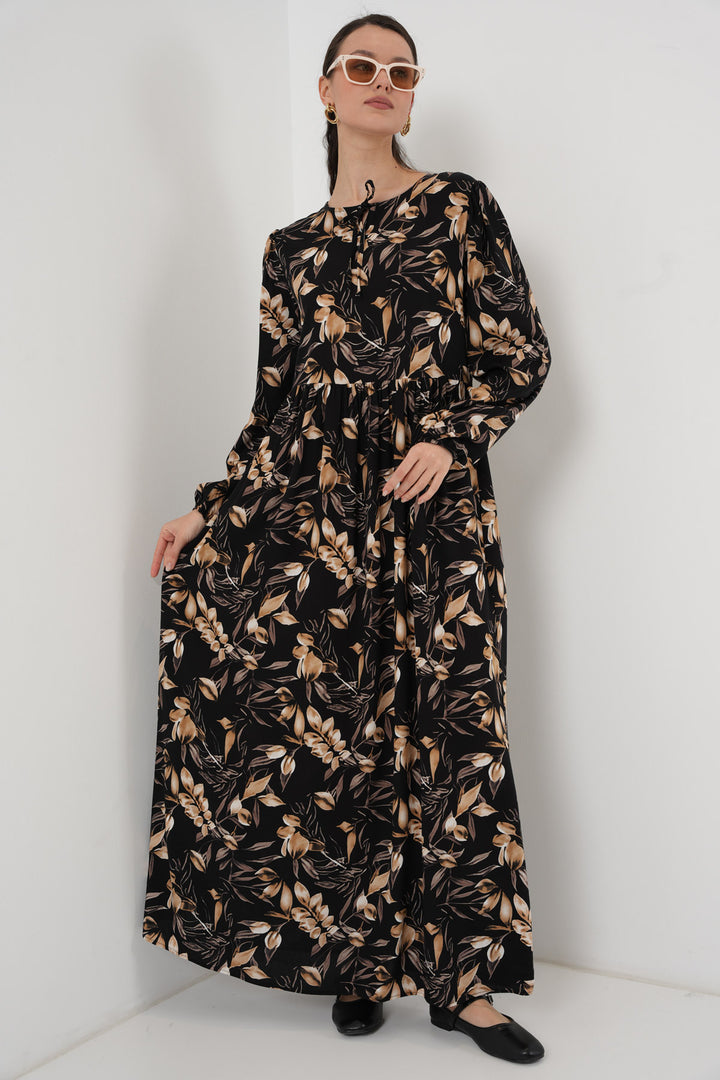 BGD Women Patterned Long Dress - L. Black - Buxtehude