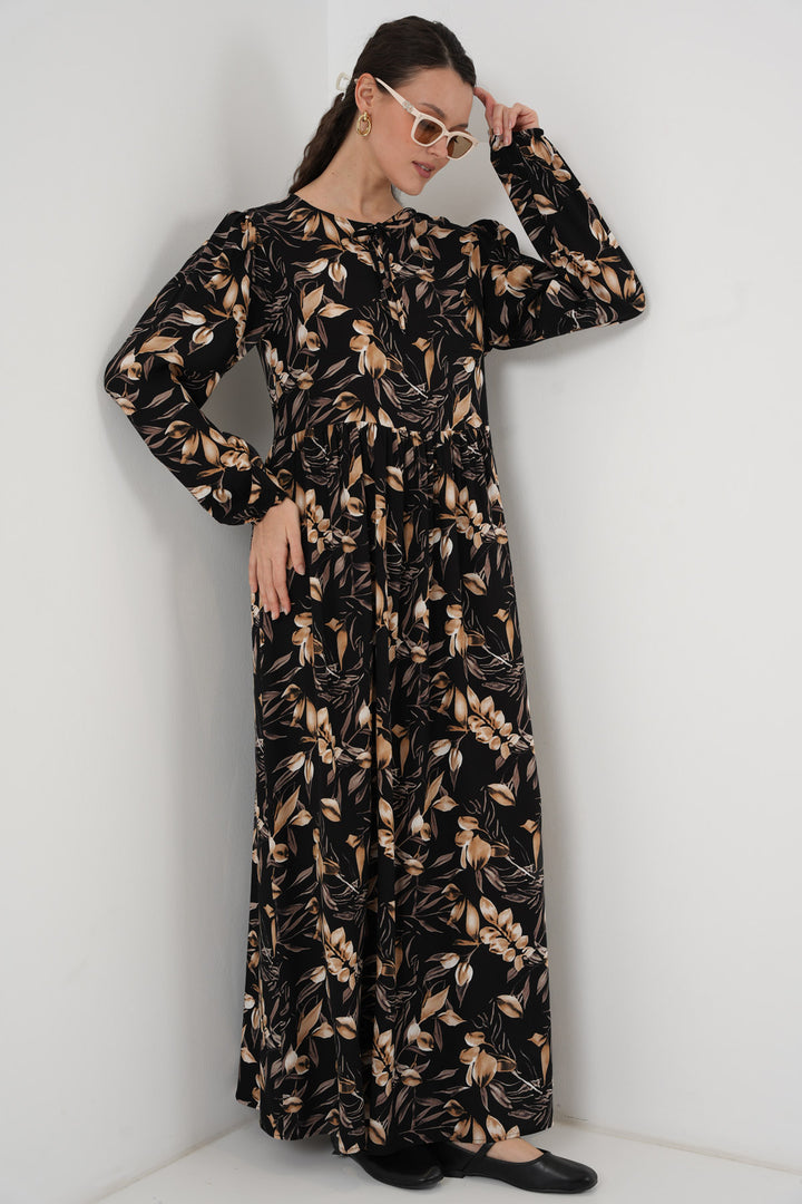 BGD Women Patterned Long Dress - L. Black - Buxtehude