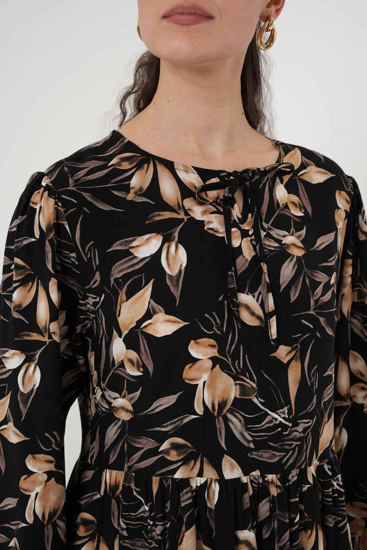 BGD Women Patterned Long Dress - L. Black - Buxtehude