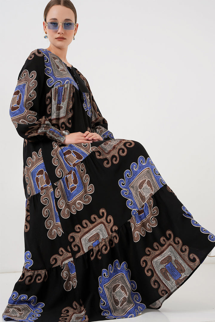BGD Women Patterned Long Dress - M. Brown - Seixal