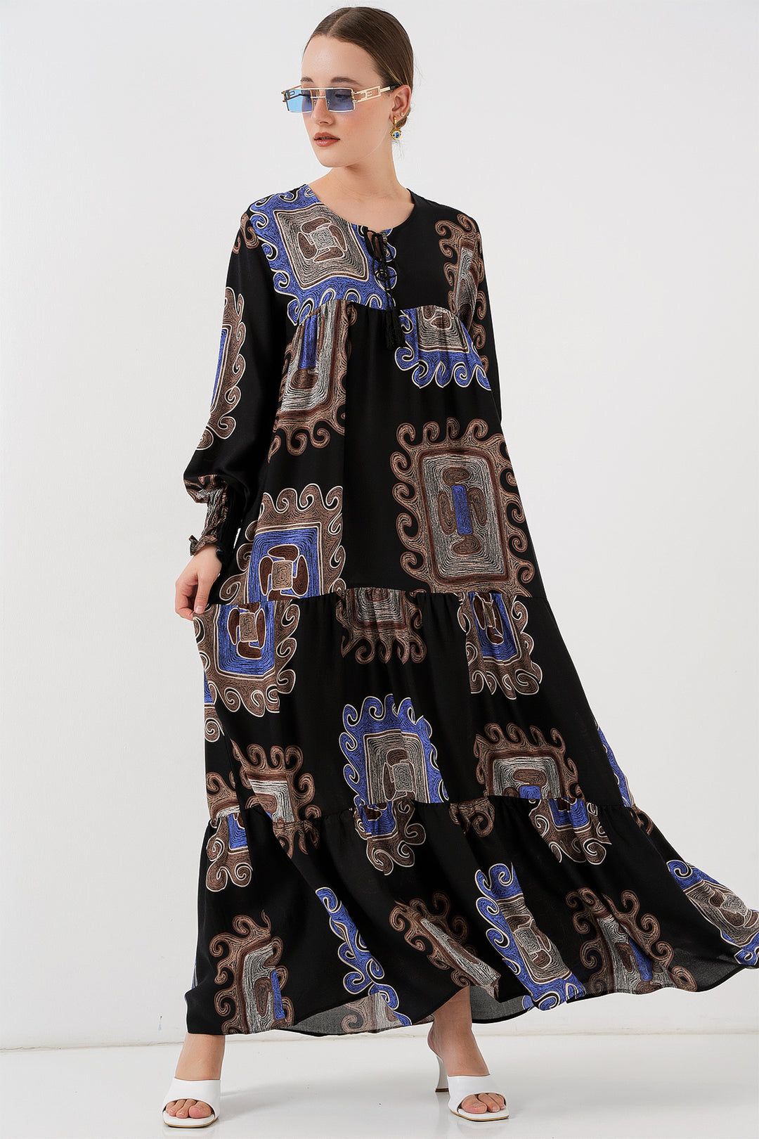 BGD Women Patterned Long Dress - M. Brown - Seixal