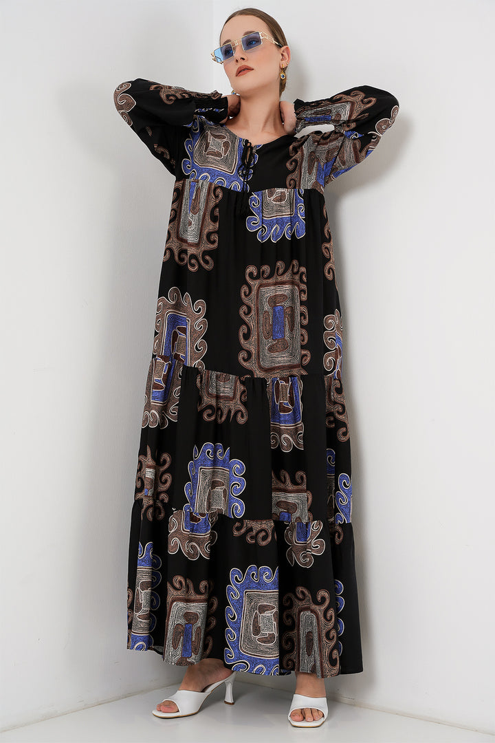 BGD Women Patterned Long Dress - M. Brown - Seixal