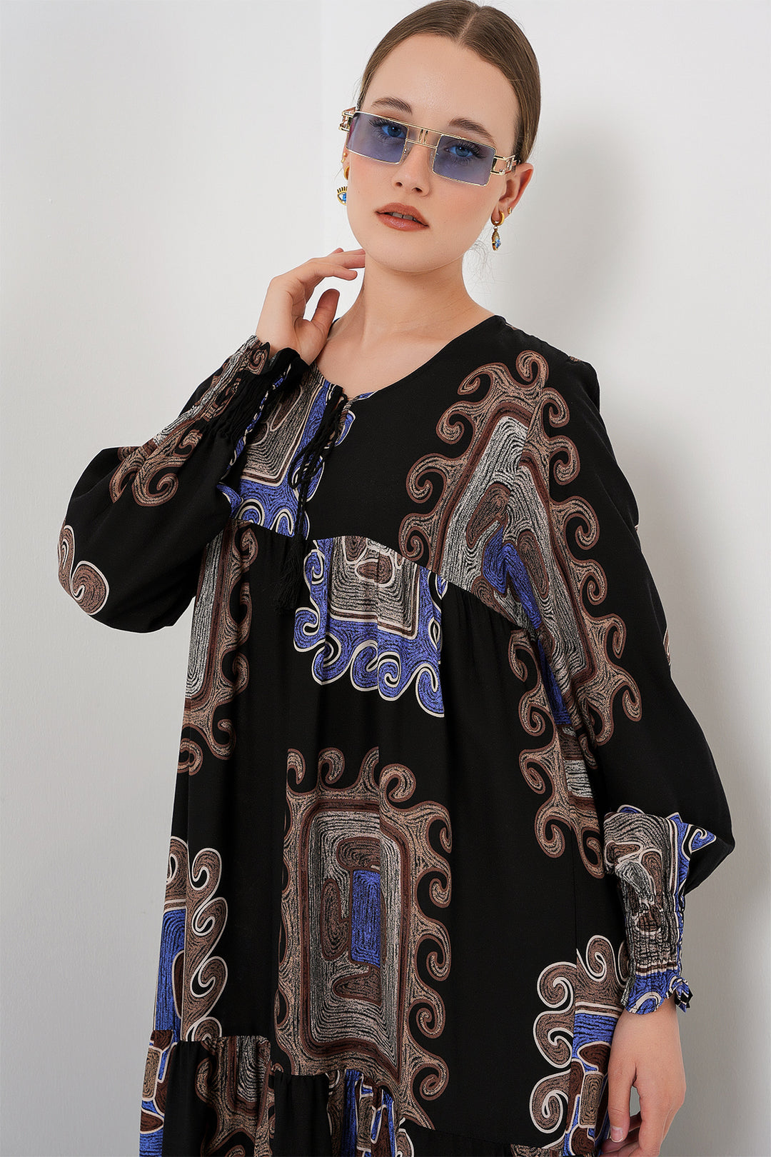 BGD Women Patterned Long Dress - M. Brown - Seixal