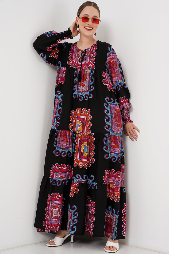 BGD Women Patterned Long Dress - M. Red - Corby