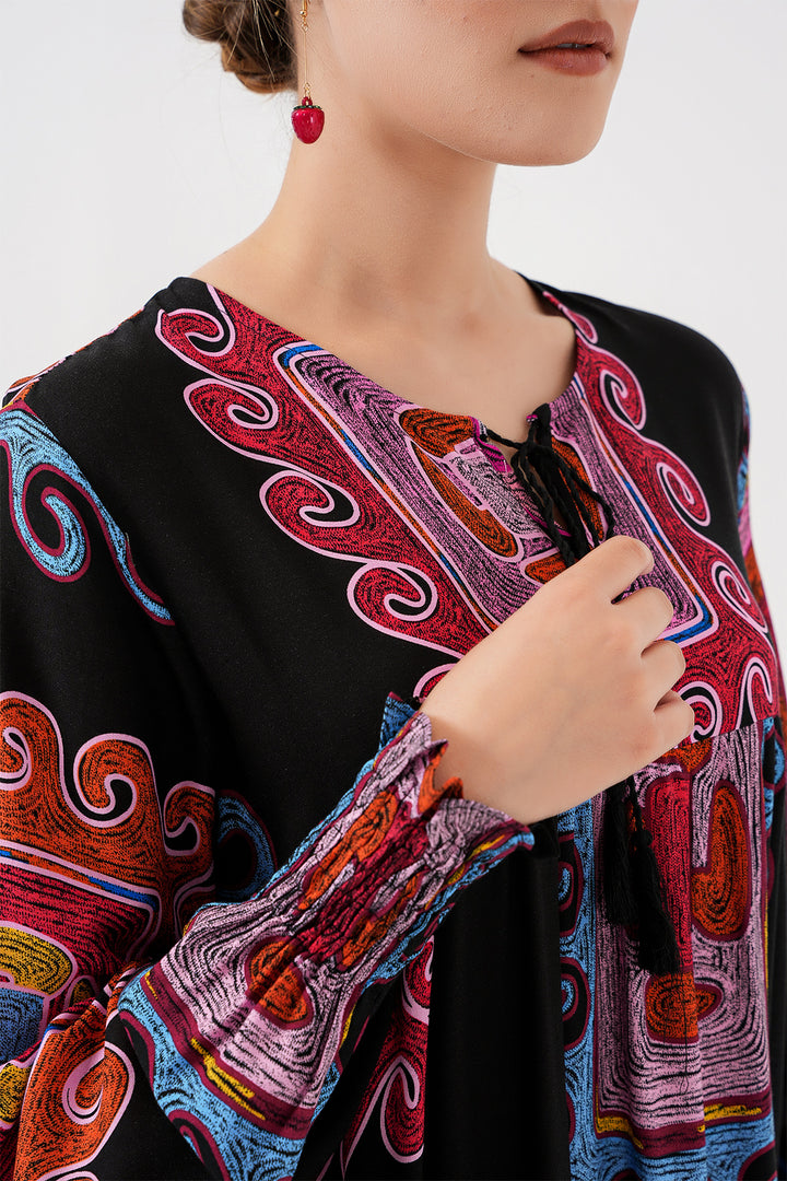 BGD Women Patterned Long Dress - M. Red - Corby