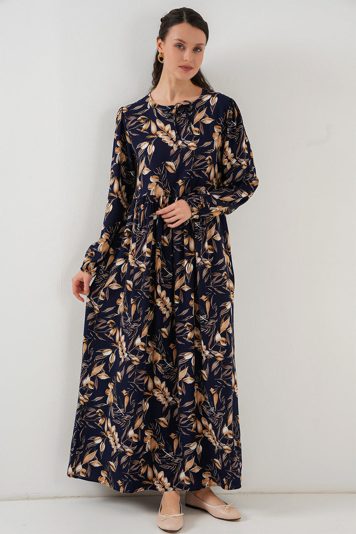 BGD Women Patterned Long Dress - Navy Blue - Apex