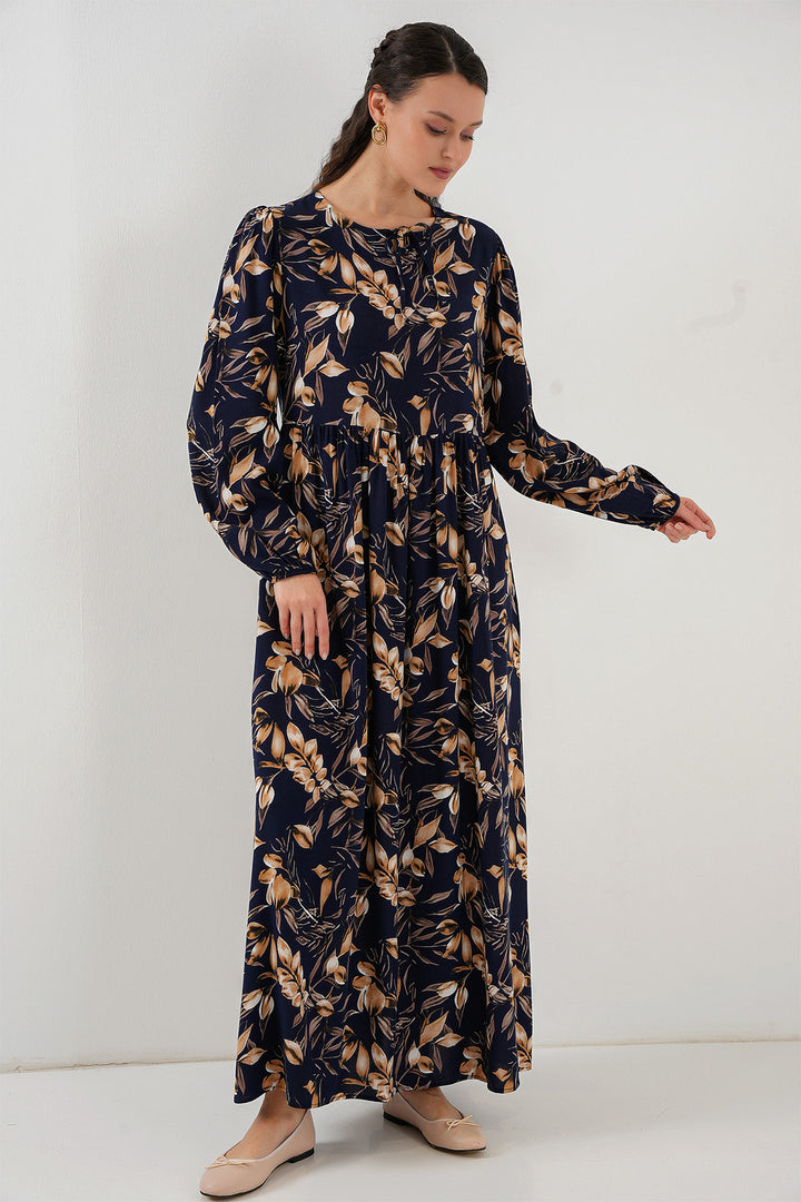 BGD Women Patterned Long Dress - Navy Blue - Apex