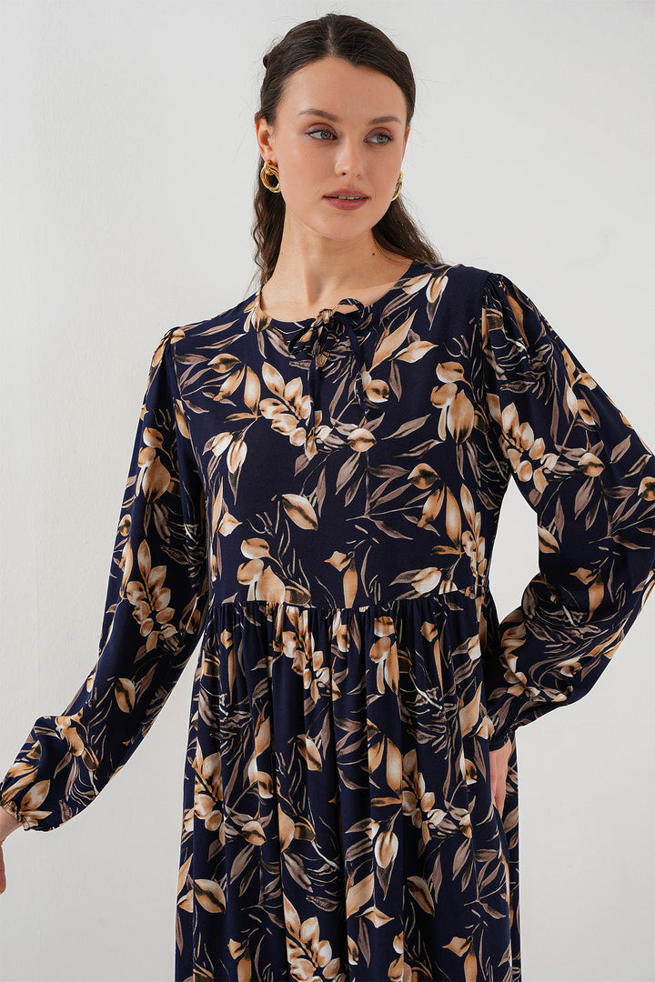 BGD Women Patterned Long Dress - Navy Blue - Apex