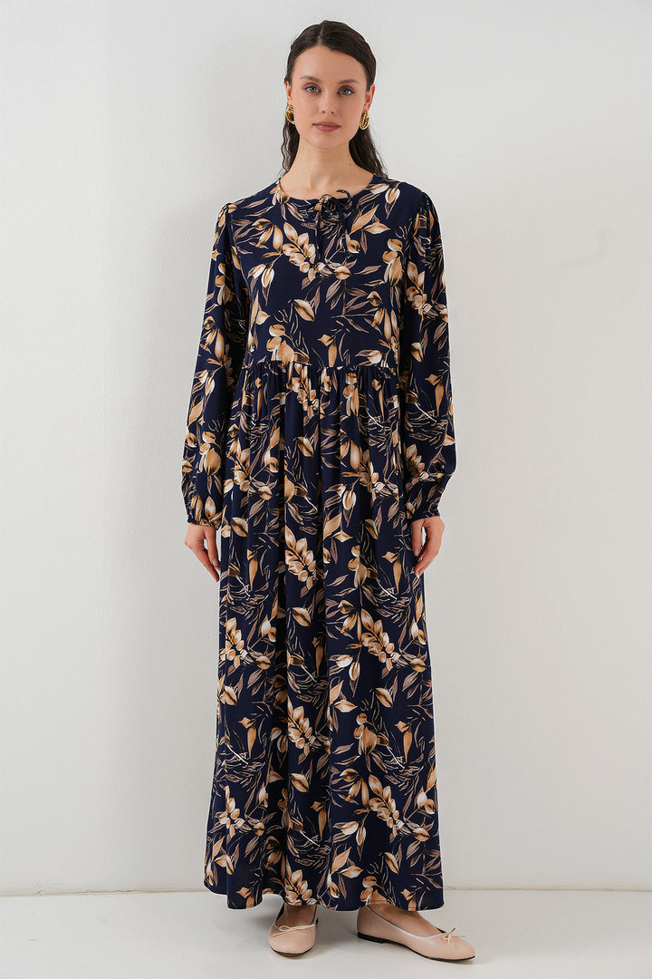 BGD Women Patterned Long Dress - Navy Blue - Apex