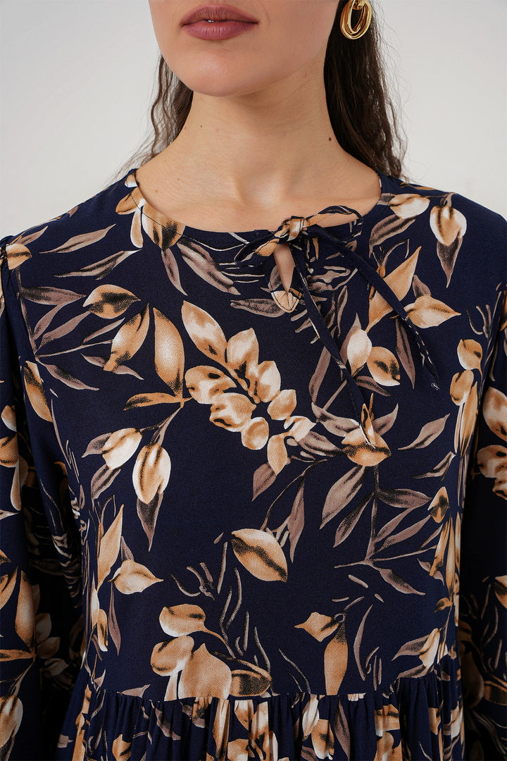 BGD Women Patterned Long Dress - Navy Blue - Apex