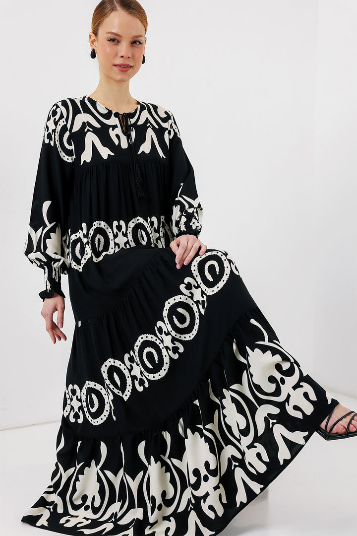 BGD Women Patterned Long Dress - Black - Katwijk