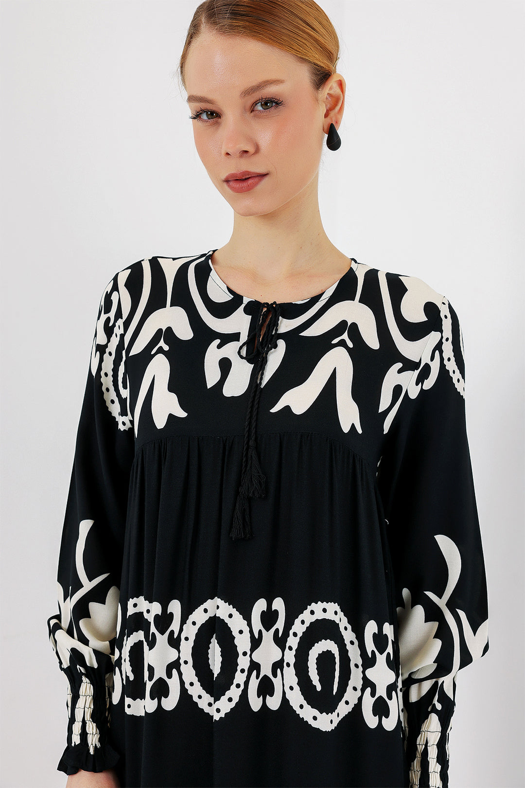 BGD Women Patterned Long Dress - Black - Katwijk
