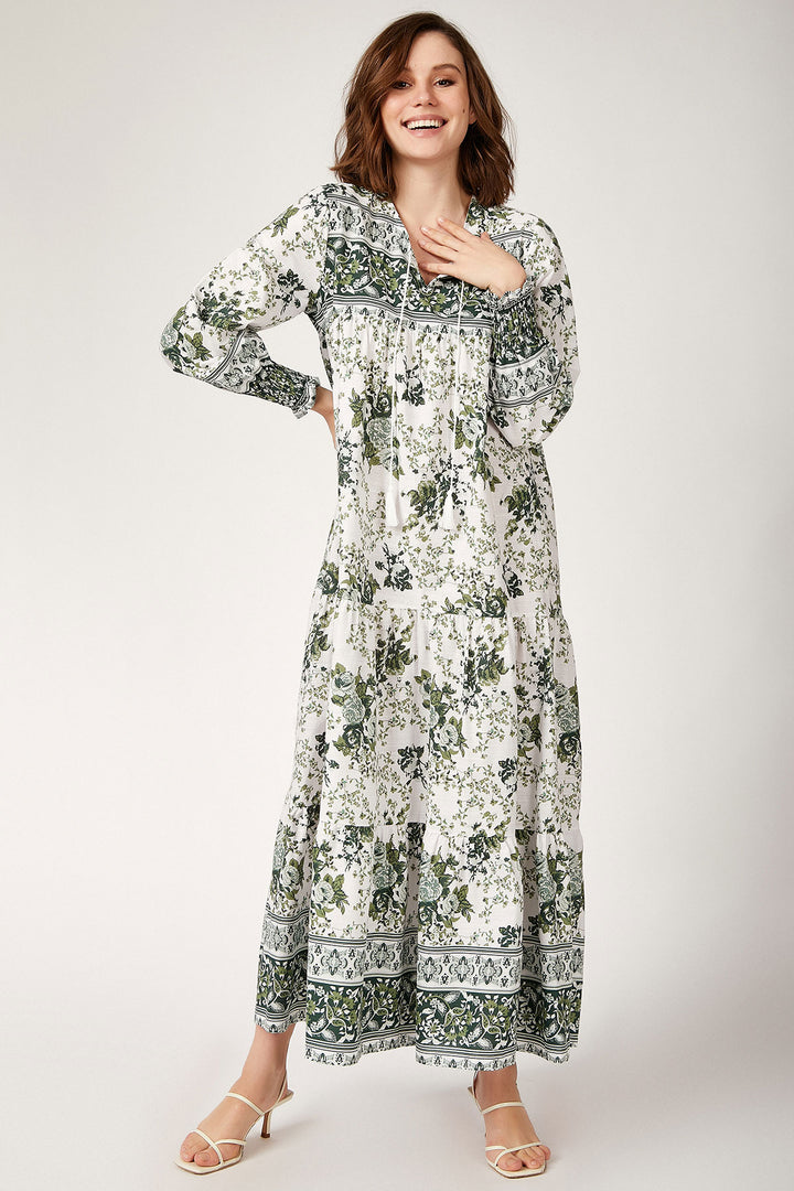 BGD Women Patterned Long Dress - Khaki - Mexico City