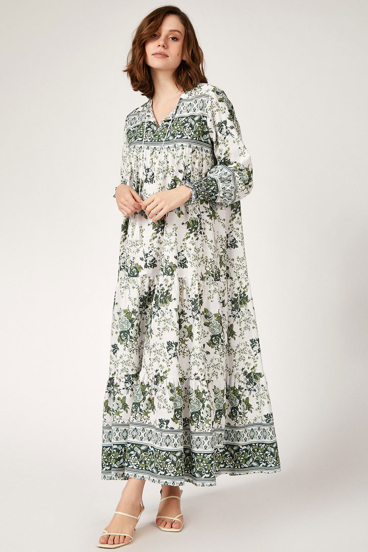 BGD Women Patterned Long Dress - Khaki - Mexico City