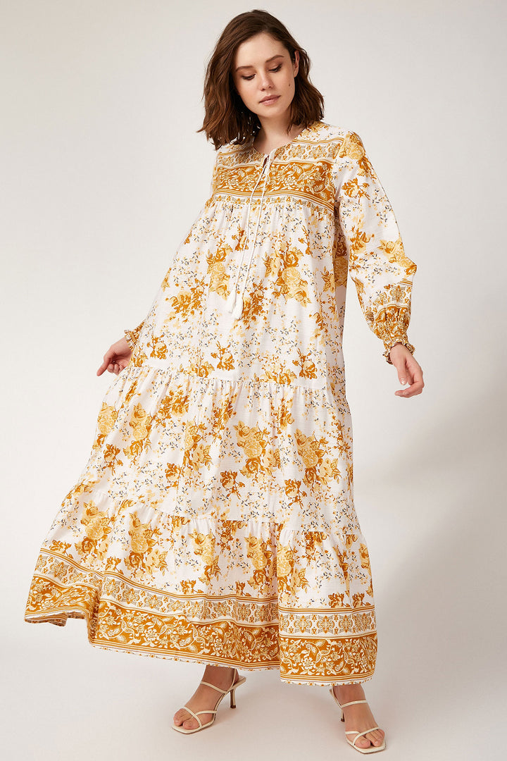 BGD Women Patterned Long Dress - Mustard - Hatfield
