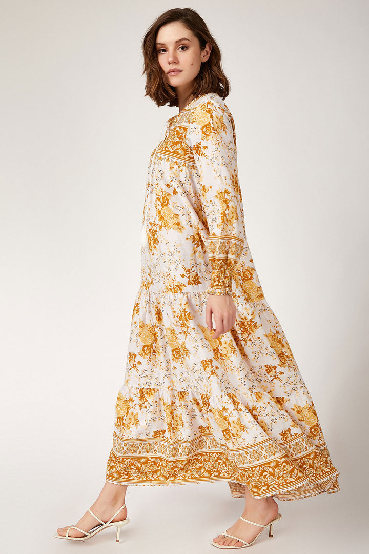 BGD Women Patterned Long Dress - Mustard - Hatfield