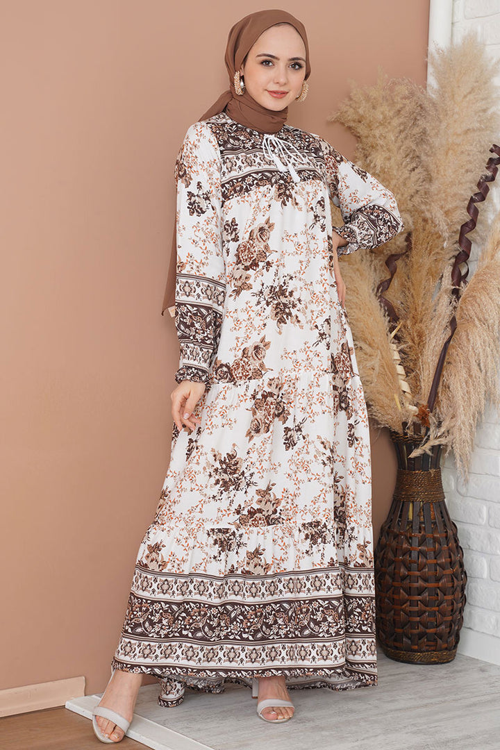 BGD Women Patterned Long Dress - Brown - Oxnard