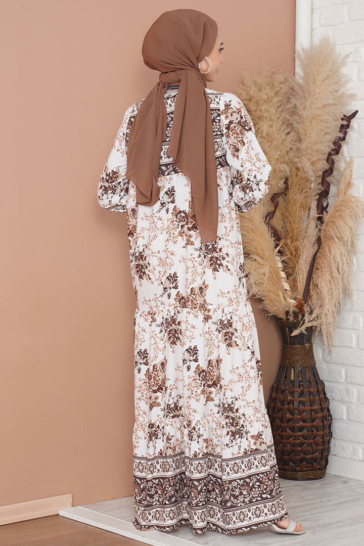 BGD Women Patterned Long Dress - Brown - Oxnard
