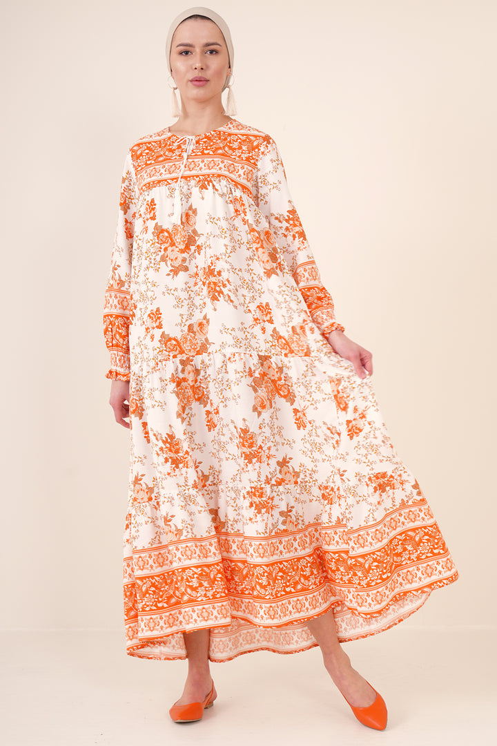 BGD Women Patterned Long Dress - Orange - Gjakovë