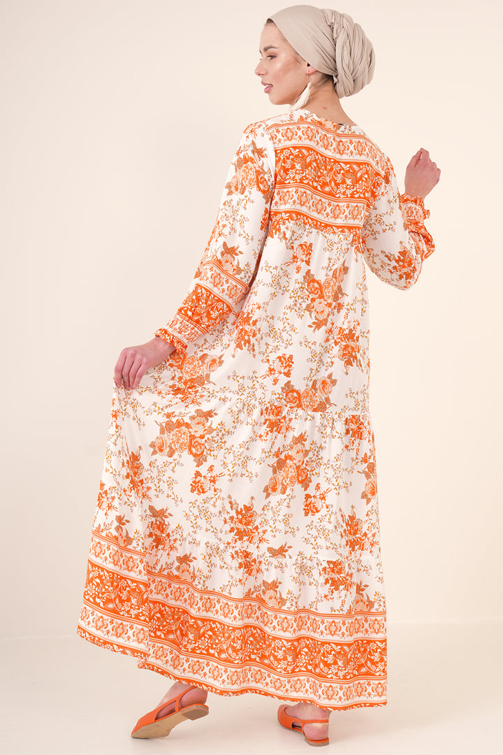 BGD Women Patterned Long Dress - Orange - Gjakovë