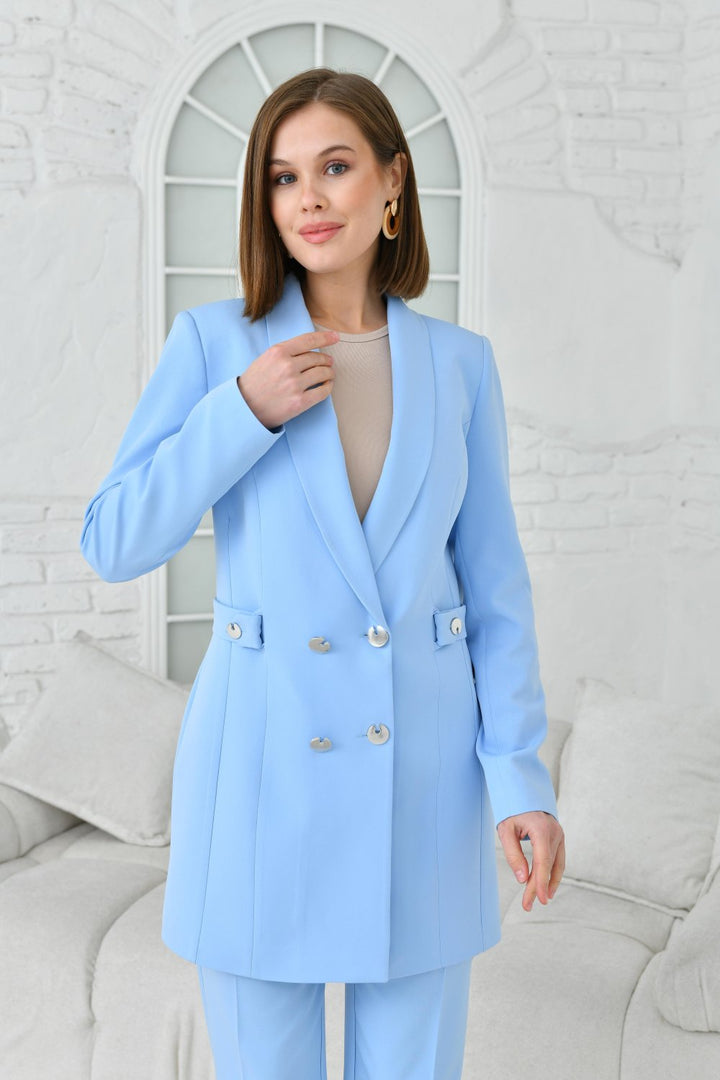 NDL Women Women's Suit with Half Belt Button Accessory Baby Blue - Oraiókastro