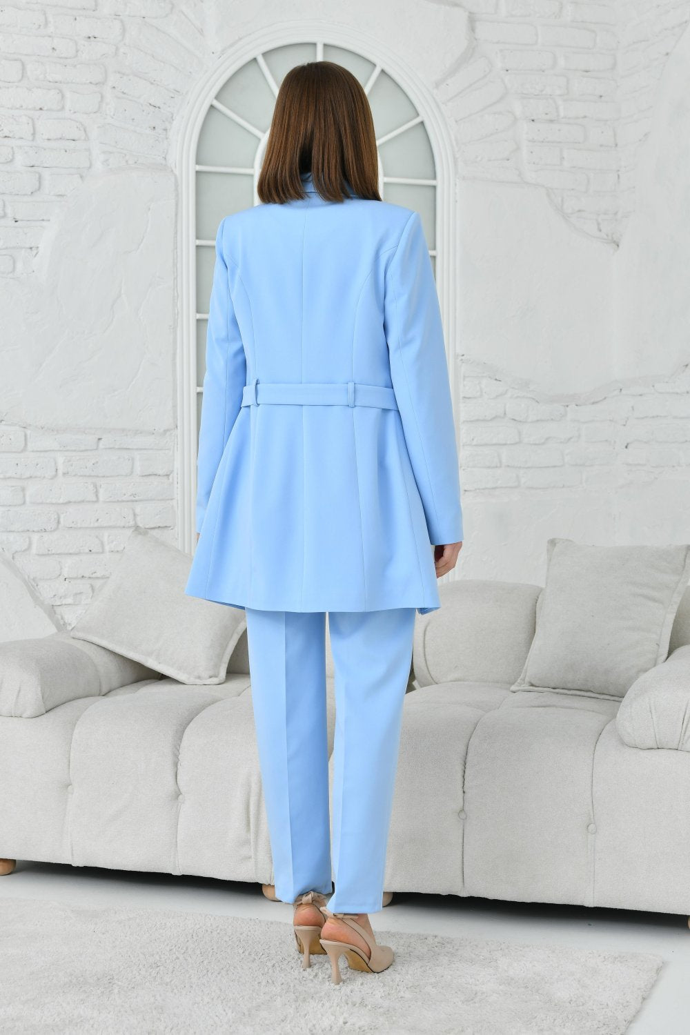 NDL Women Women's Suit with Half Belt Button Accessory Baby Blue - Oraiókastro