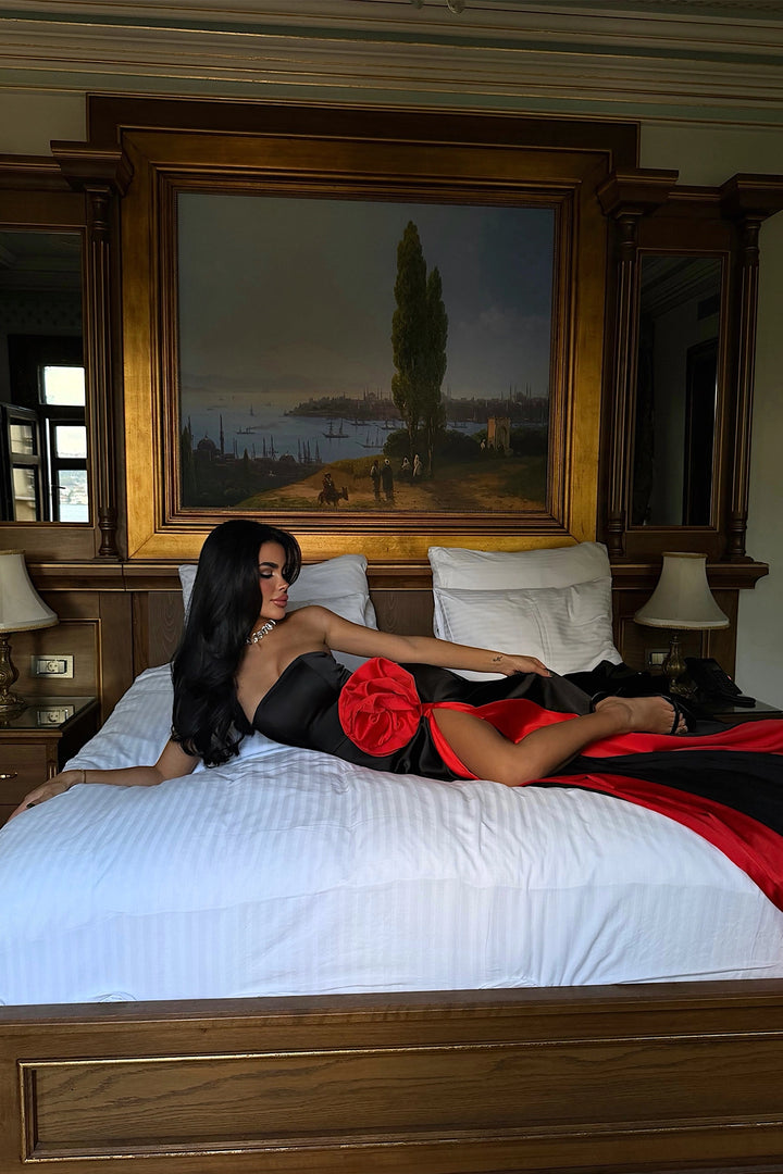 EYY Women Black Roseline Evening Dress with Rose Detail and Slit - Châtelet