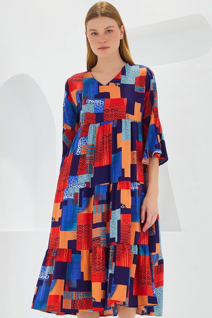 BGD Women Woman Red Vase Patterned Short Sleeve Viscose Dress 1959 - Avondale