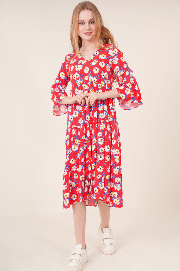BGD Women Patterned Viscose Dress - Red - San Luis