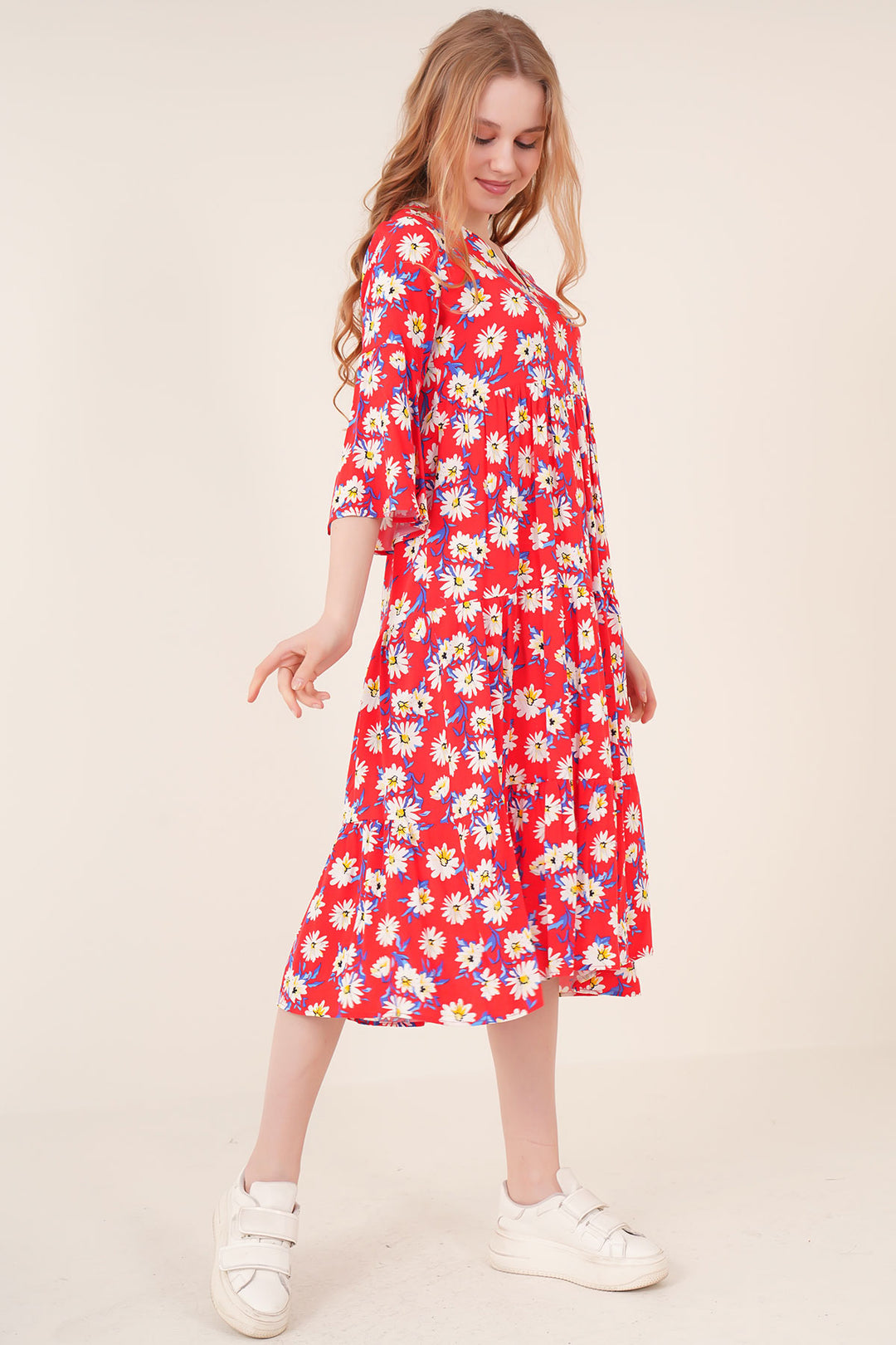 BGD Women Patterned Viscose Dress - Red - San Luis