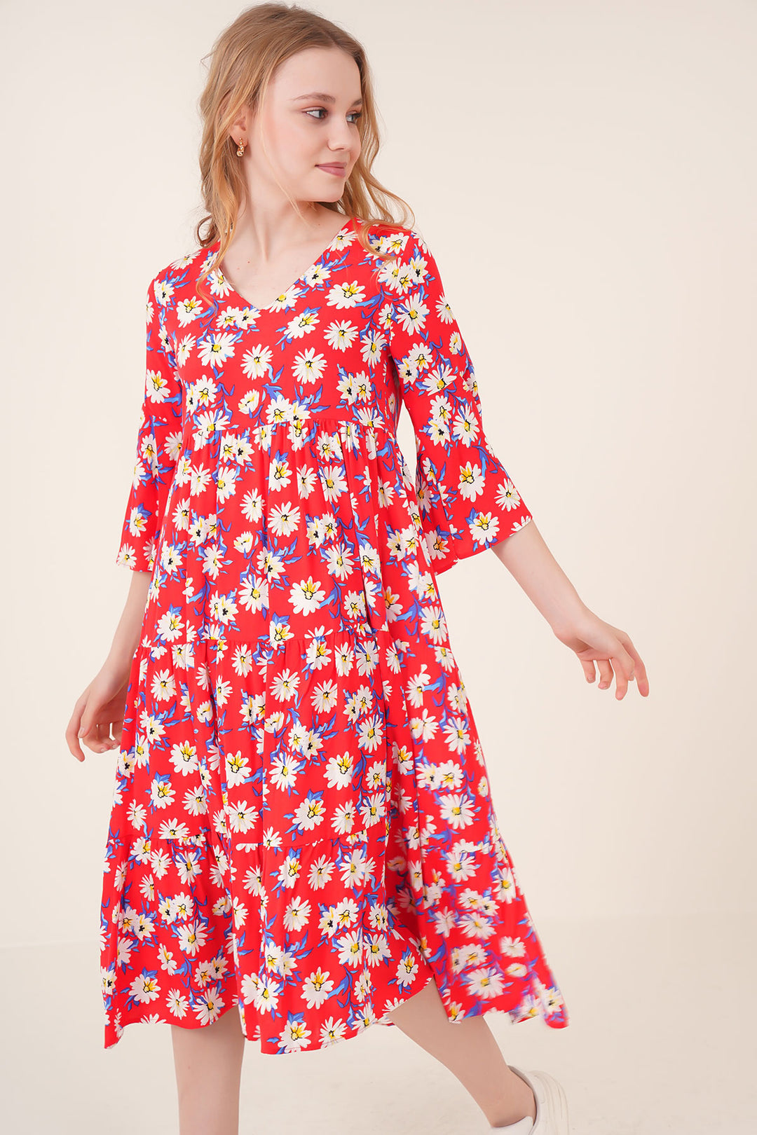 BGD Women Patterned Viscose Dress - Red - San Luis