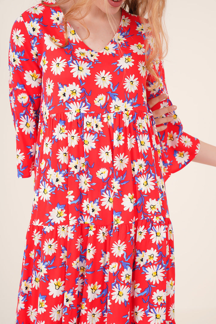 BGD Women Patterned Viscose Dress - Red - San Luis