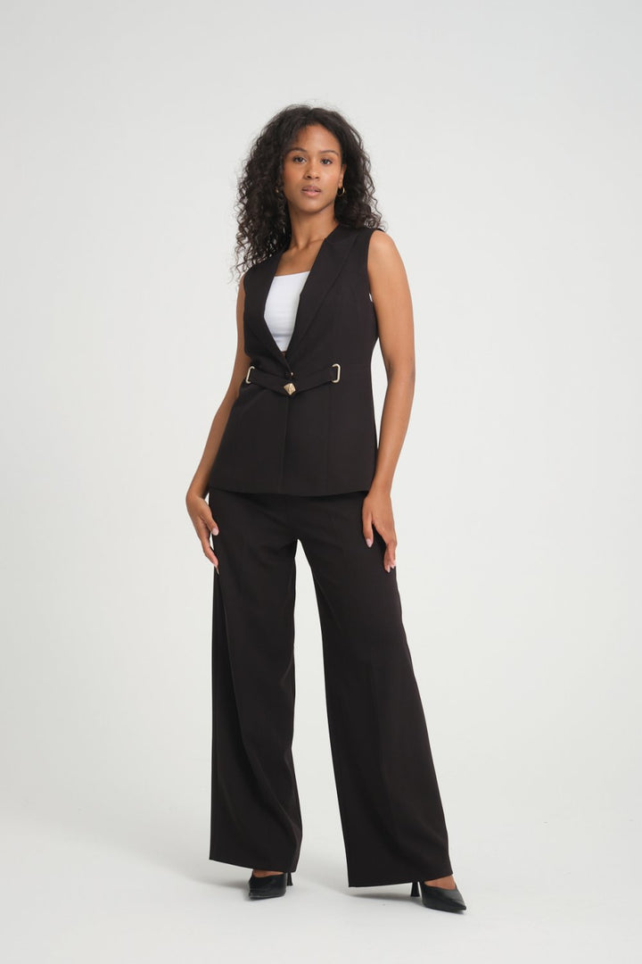 NDL Women Belt Detail Vest Women's Suit Black - Vitry-sur-Seine