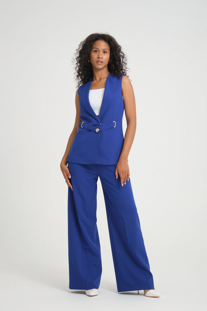 NDL Women Belt Detail Vest Women's Suit in Saxe Blue - Culiacán