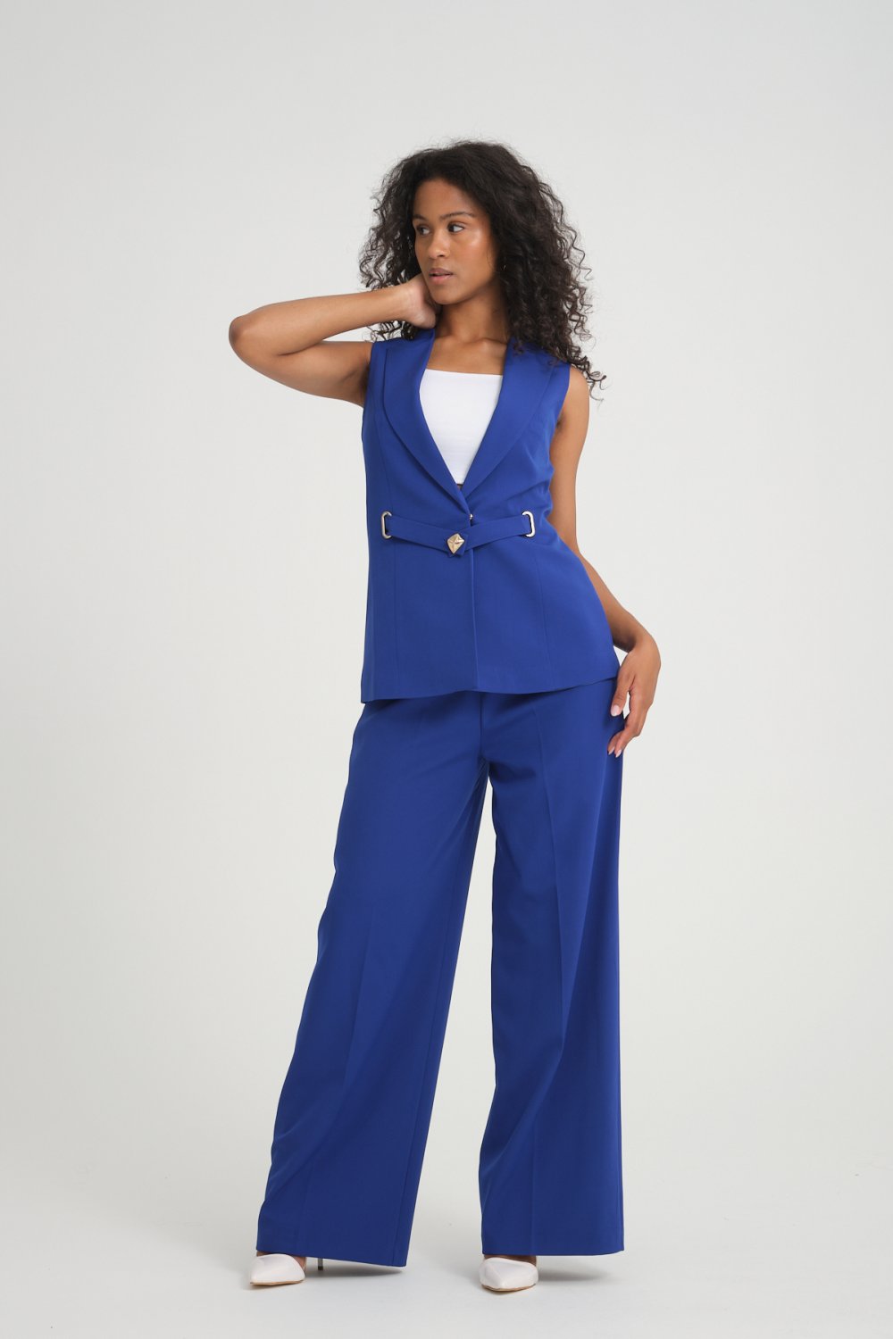 NDL Women Belt Detail Vest Women's Suit in Saxe Blue - Culiacán