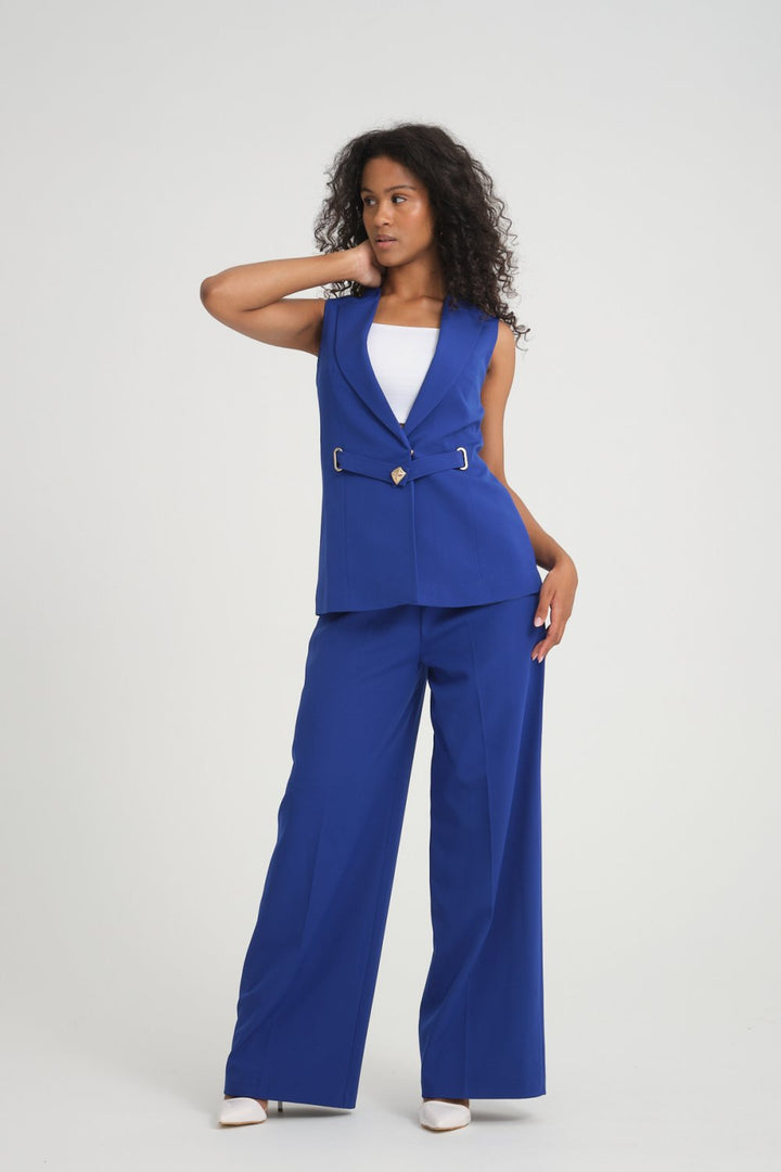 NDL Women Belt Detail Vest Women's Suit in Saxe Blue - Culiacán