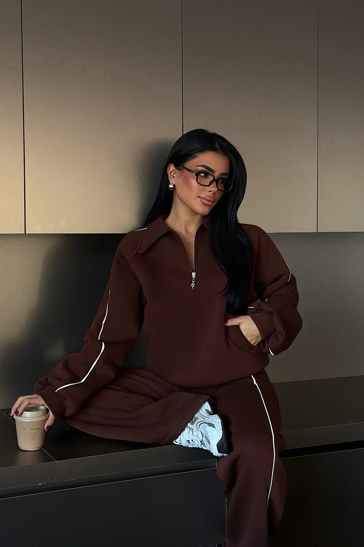 EYY Women Brown Striped Detail Tracksuit - Harlingen