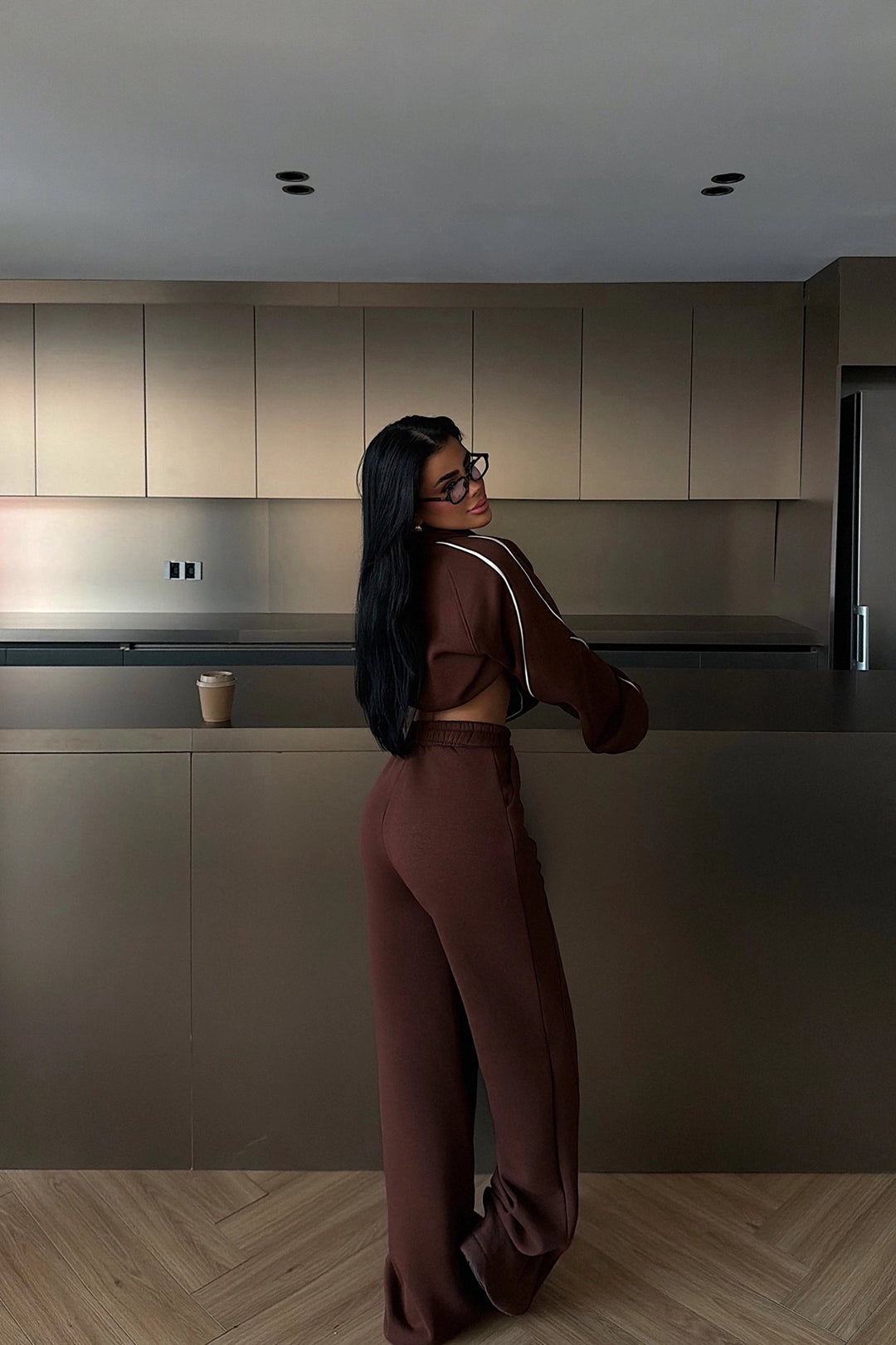 EYY Women Brown Striped Detail Tracksuit - Harlingen